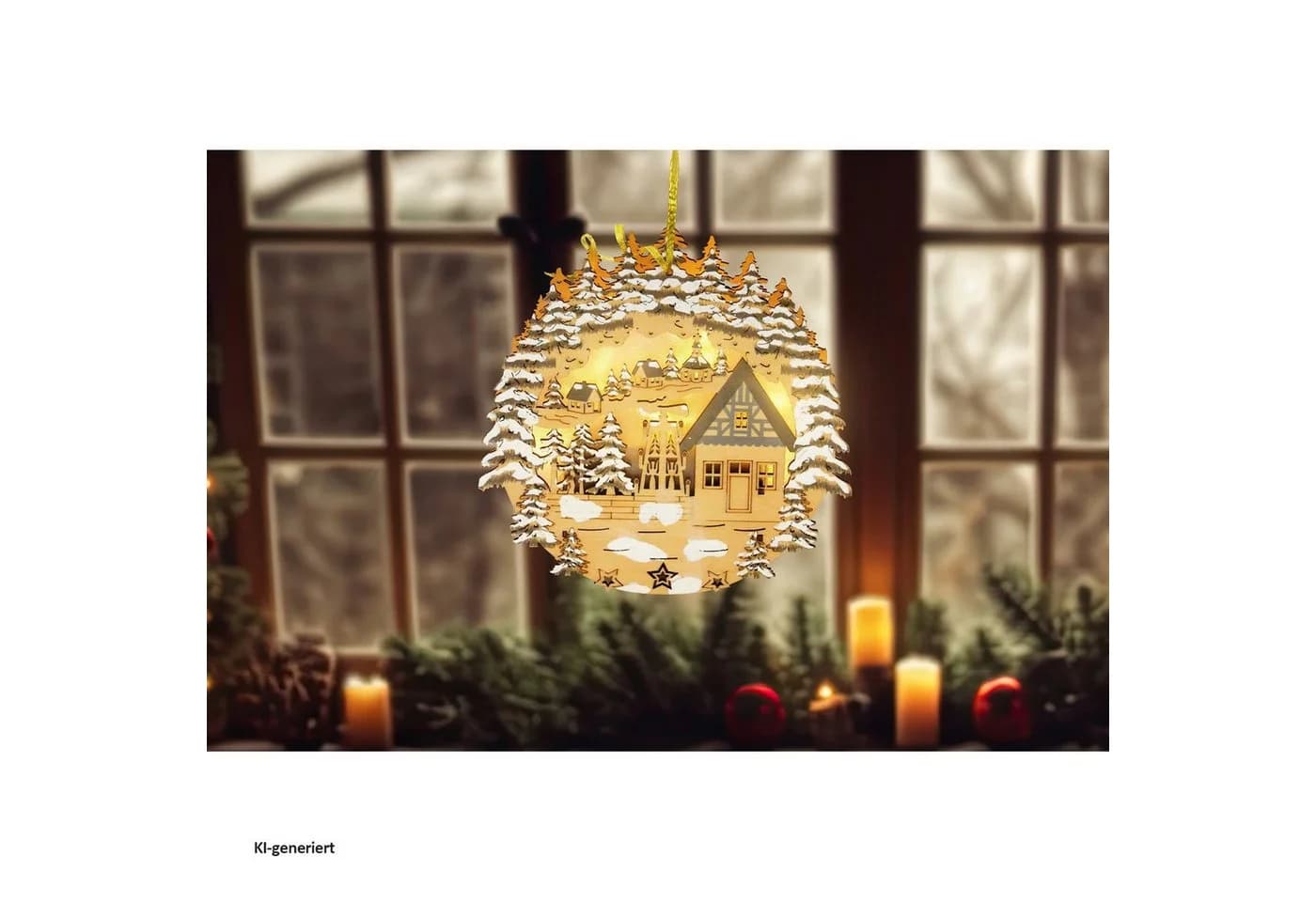 HTI-Living Beleuchtetes Fensterbild LED Dorfidylle Beige