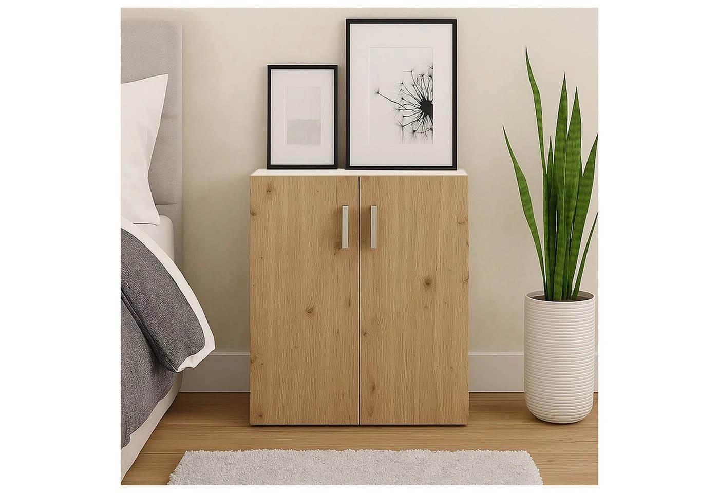 HTI-Line Kommode Nina Weiß-Artisaneiche mit 2 Regalfächern