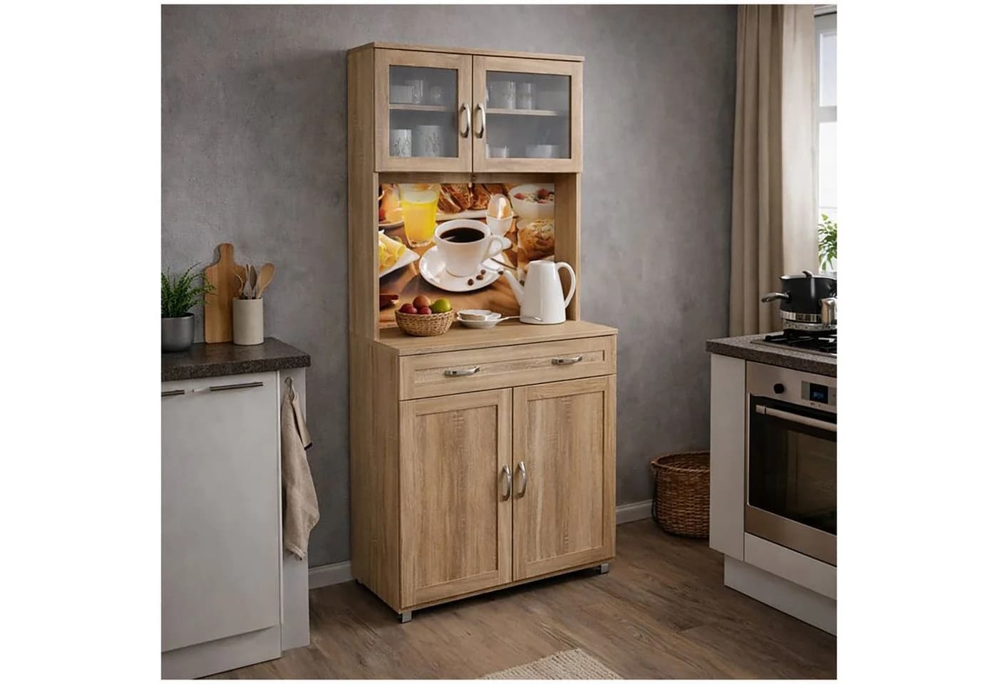 HTI-Living Hochschrank Küchenbuffet mit Glasteil Sonoma Blanca - Bild 3