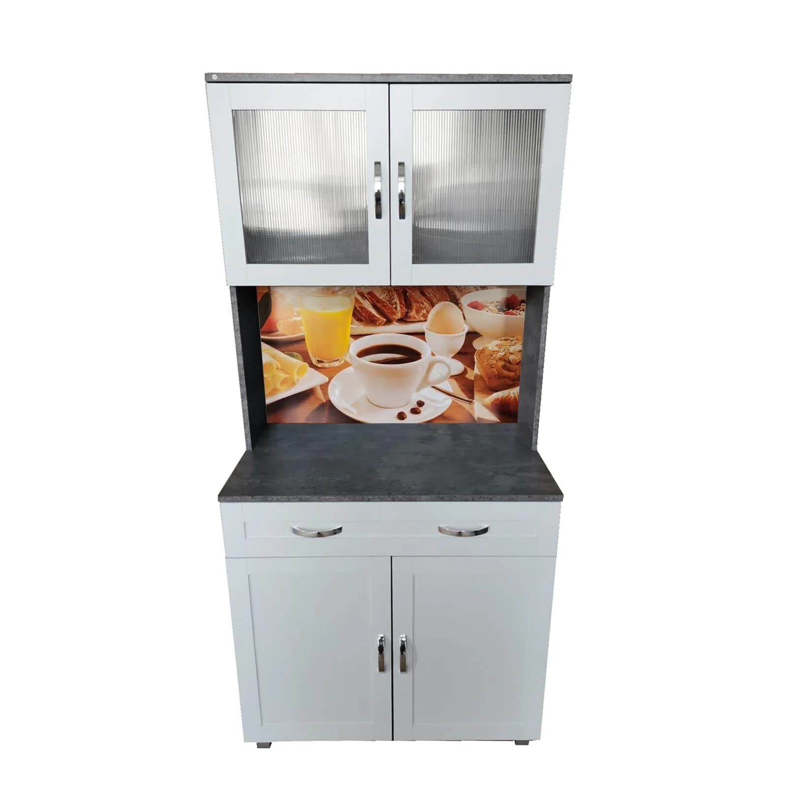 HTI-Living Küchenbuffet Weiß/Beton Glasteil