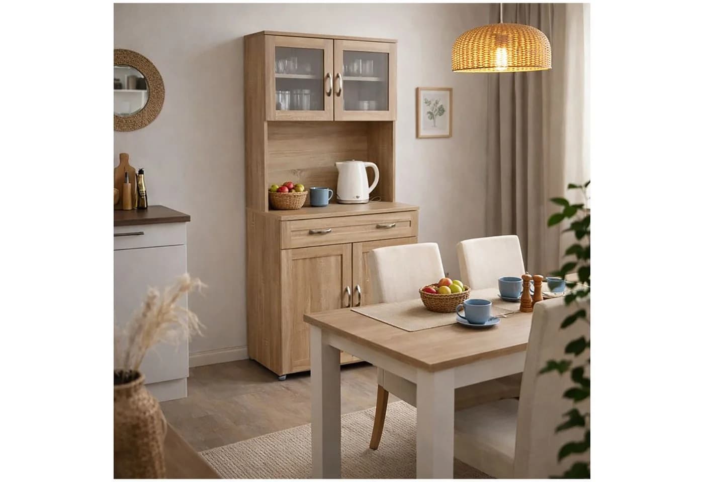 HTI-Living Hochschrank Küchenbuffet mit Glasteil Beige - Bild 2