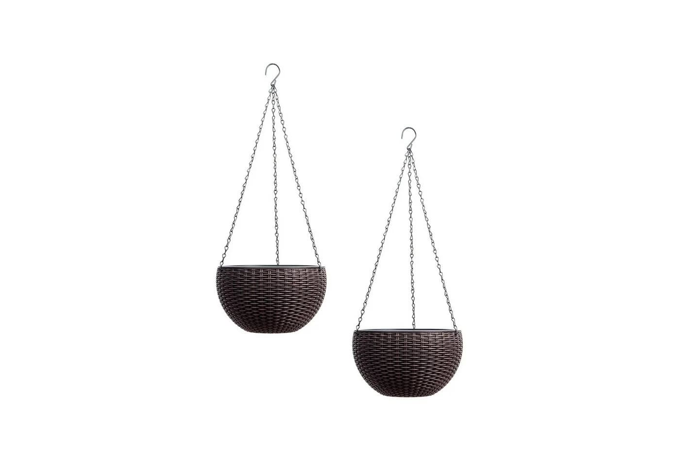Blumenampel aus Kunststoff mit Rattanoptik, Braun - Bild 2