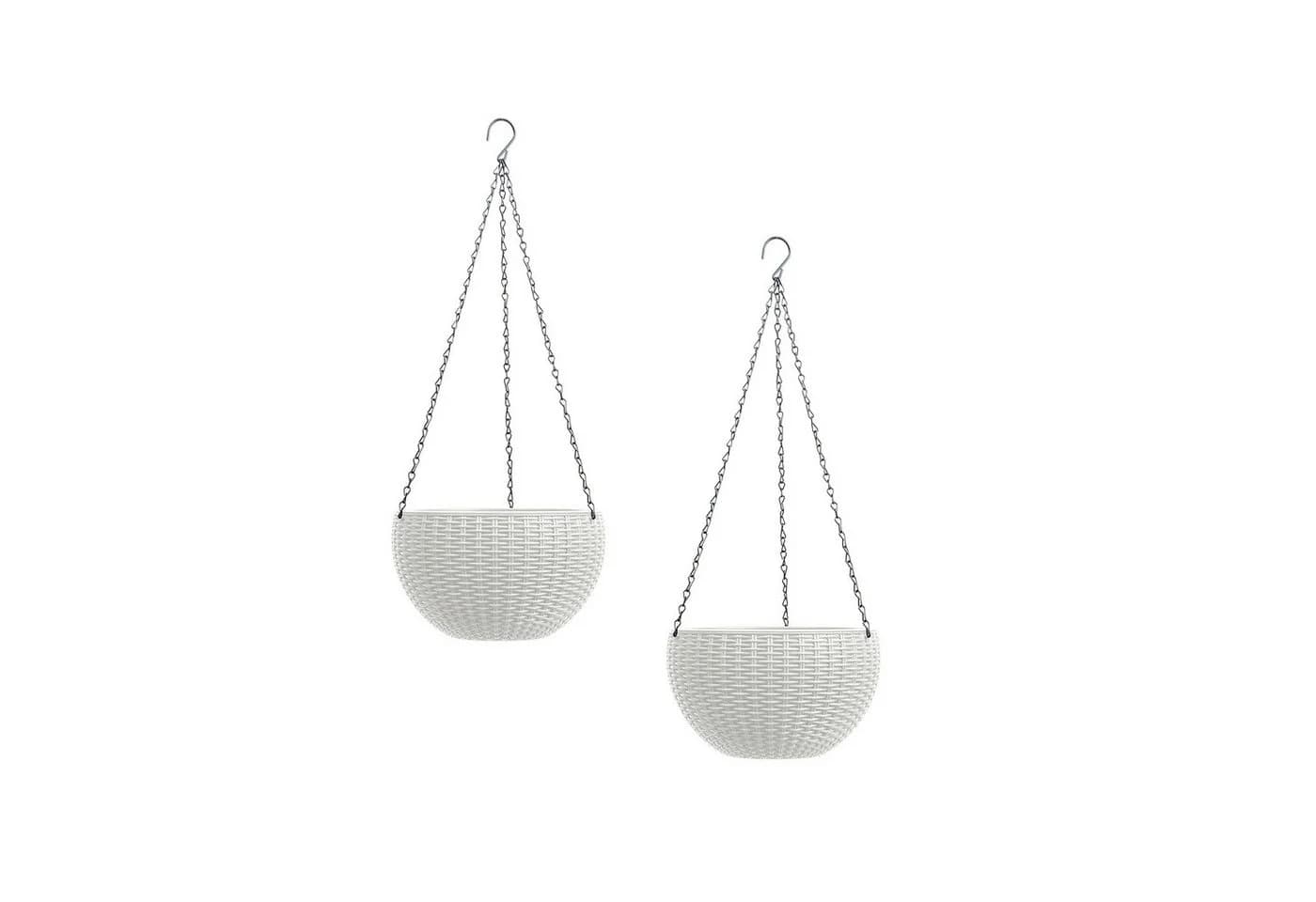 HTI-Living Blumenampel 2er Set Rattanoptik Weiß Kunststoff - Bild 2