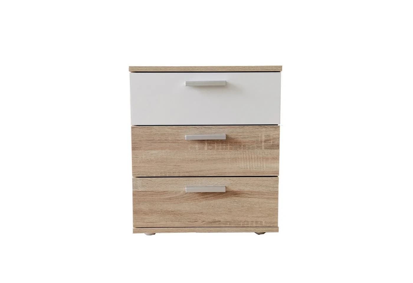 HTI-Living Nachtschrank Nina 3 Schubladen Weiß Sonoma Optik - Bild 3