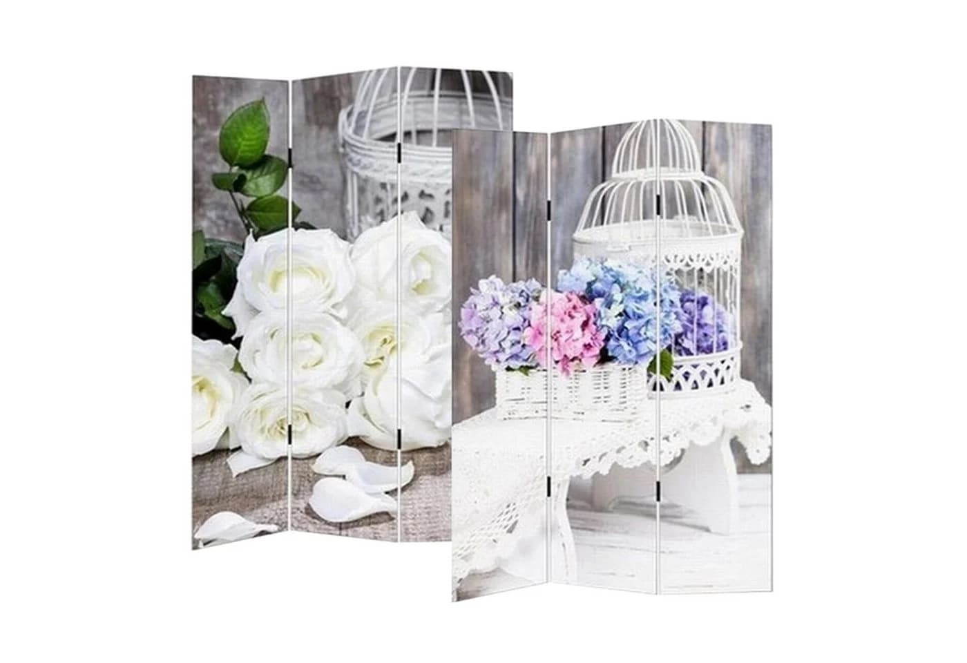 HTI-Living Paravent Rosen/Hortensie Raumteiler Sichtschutz 3-teilig - Bild 2