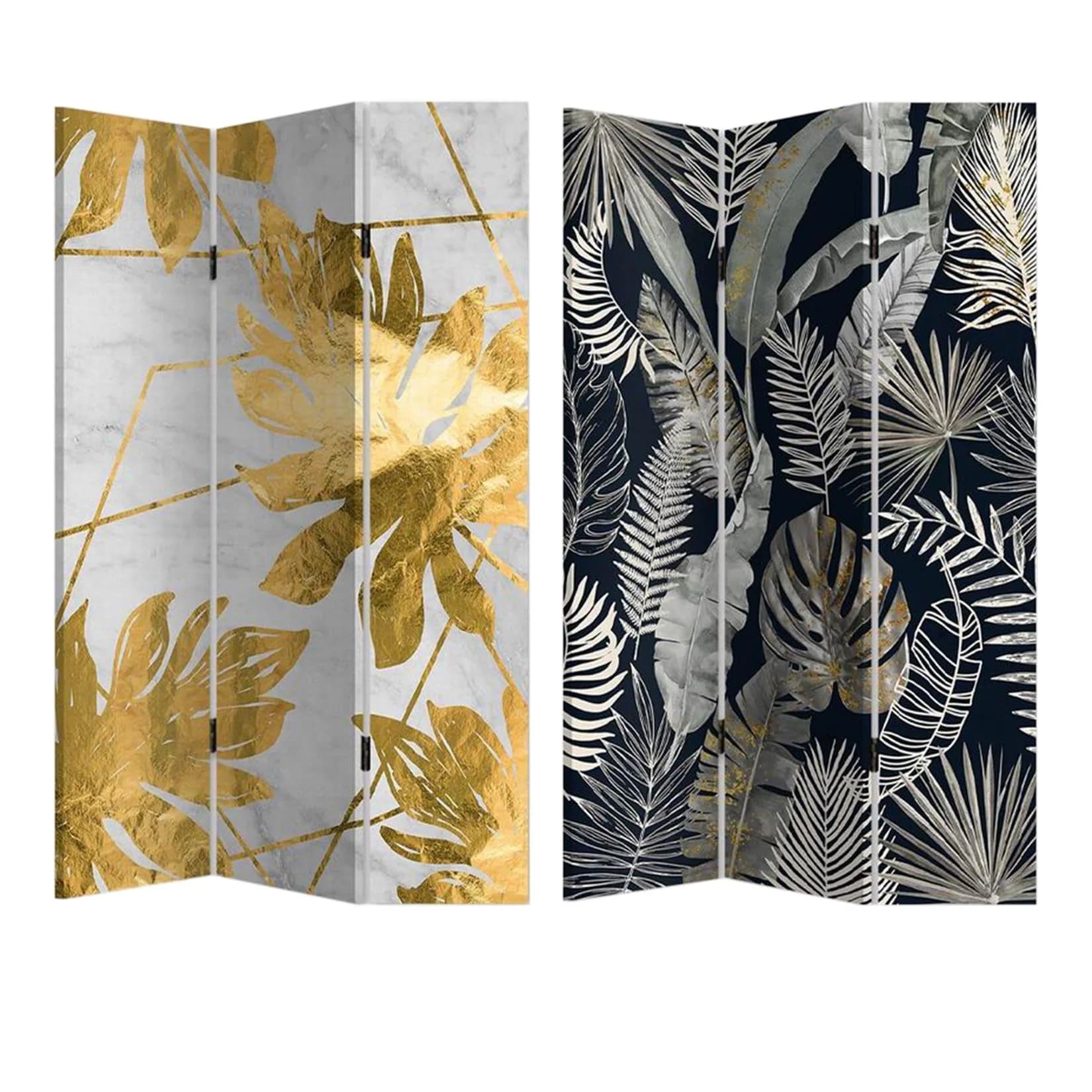 HTI-Living Paravent Gold Silber Leaves 3-teilig Modern
