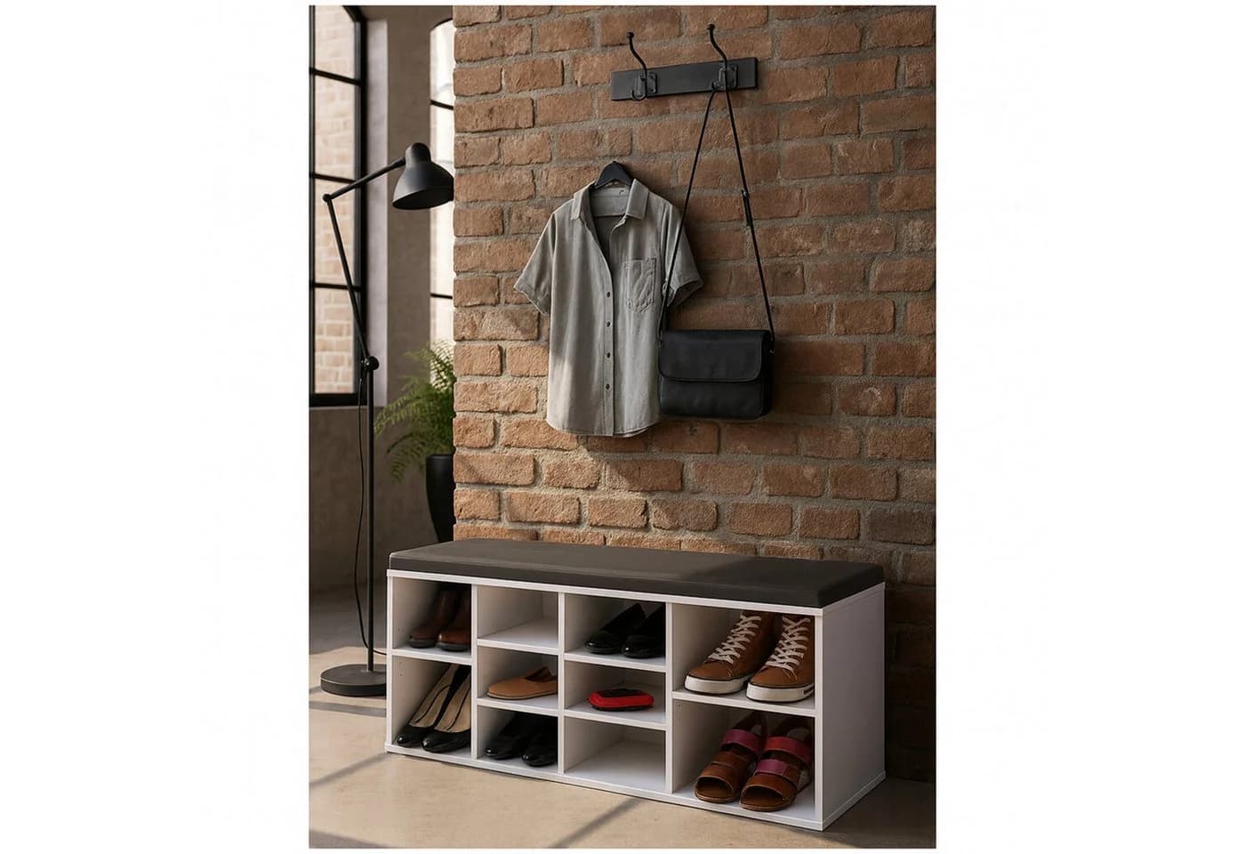 HTI-Living Schuhregal Garderobenbank mit 10 Fächern inkl. Sitzkissen Weiß - Bild 2