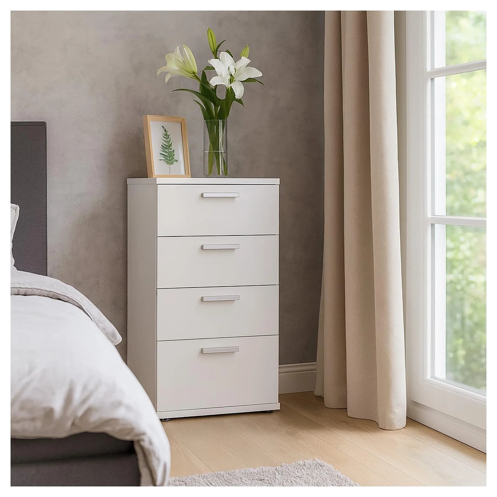 HTI-Living Nachtschrank Nina Weiß 4 Schubladen