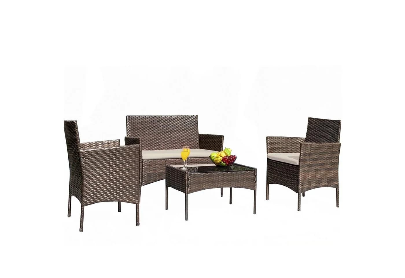 HTI-Living Gartenlounge-Set 4-tlg. Braun Polyrattan mit Glas - Bild 2