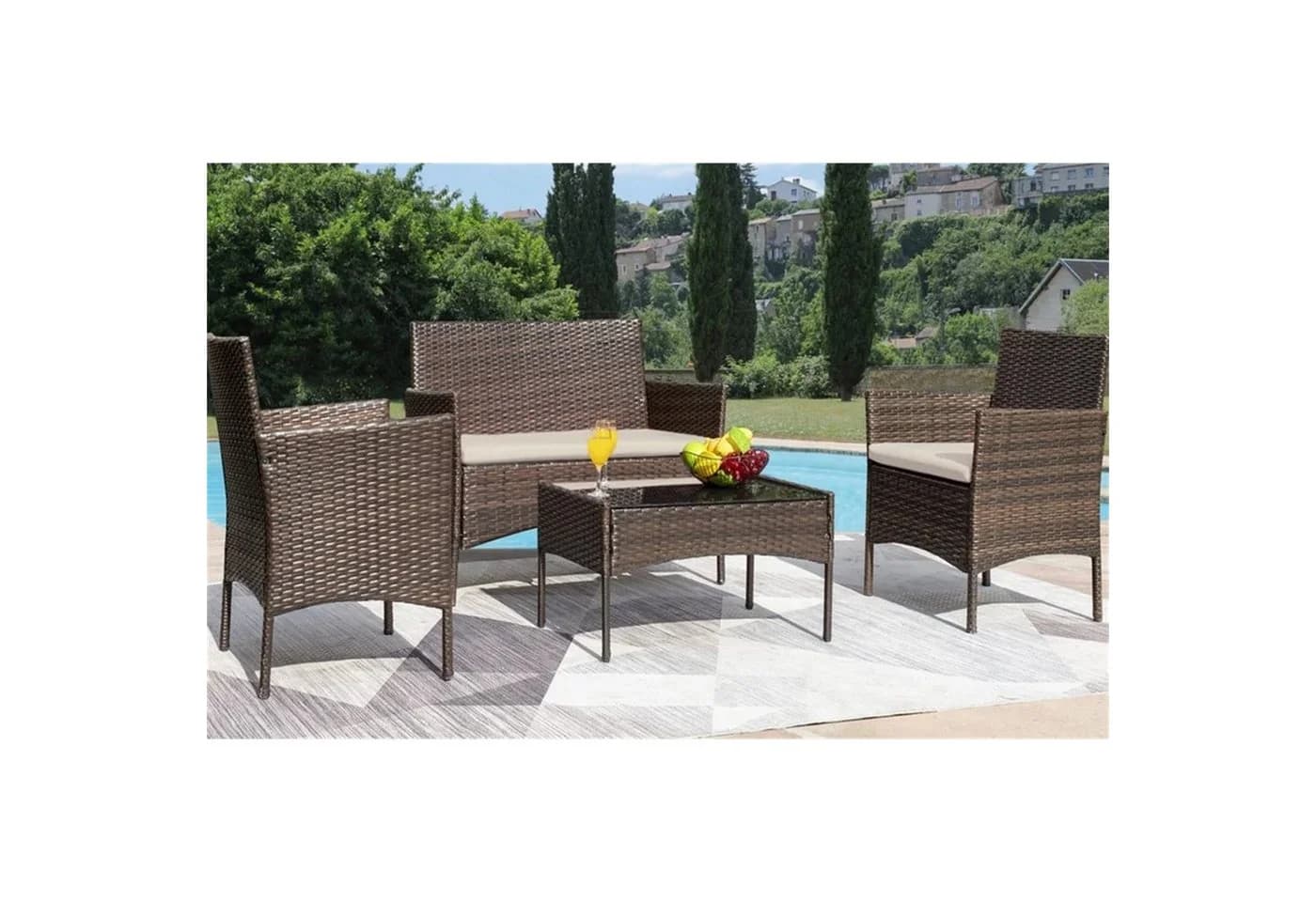 HTI-Living Gartenlounge-Set 4-tlg. Braun Polyrattan mit Glas - Bild 4
