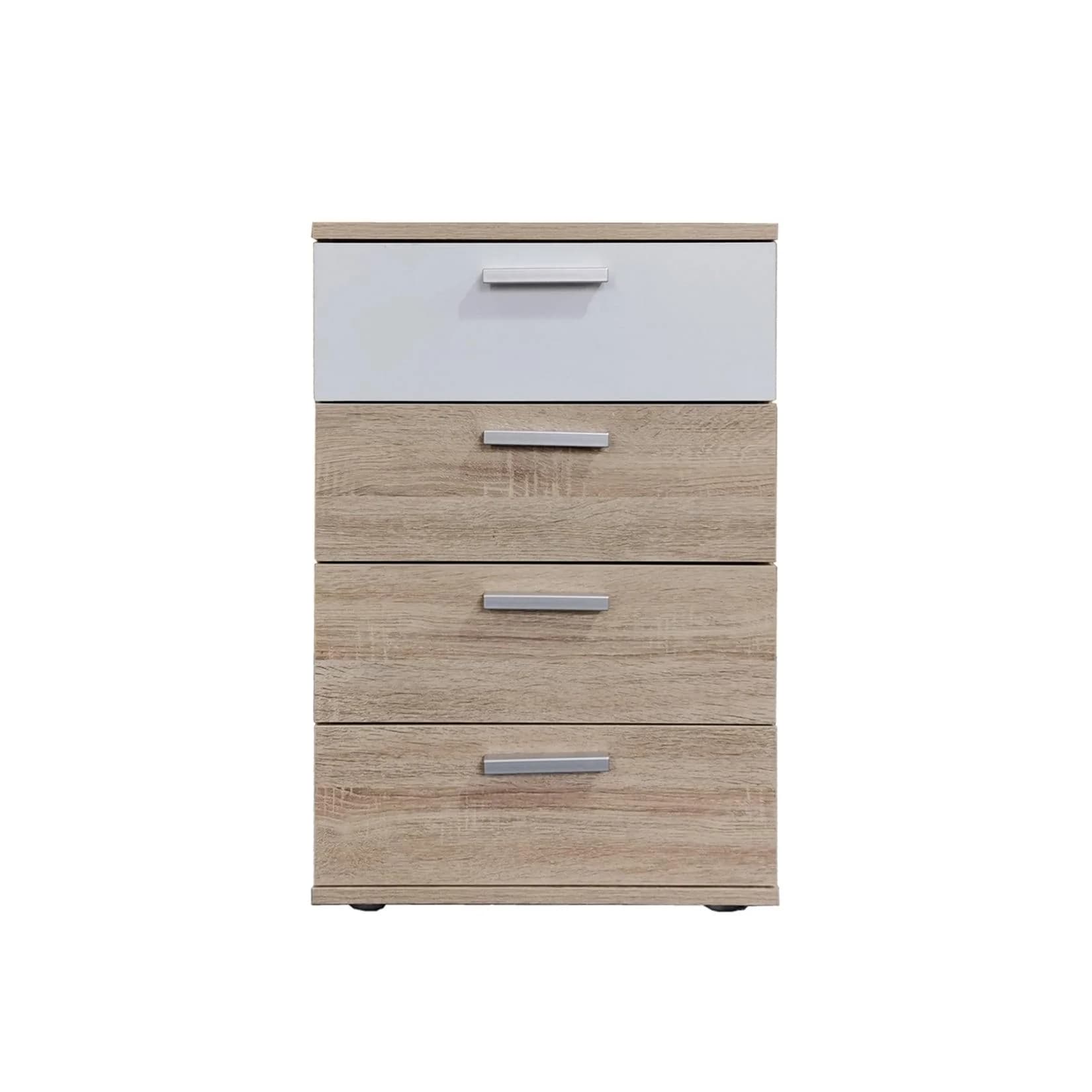 HTI-Living Nachtkommode 4 Schubladen Weiß Sonoma