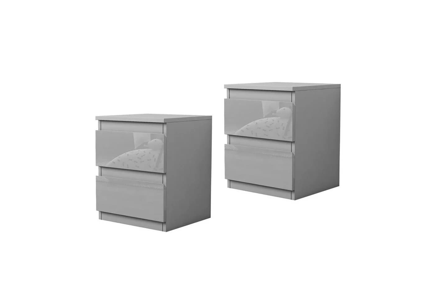 HTI-Living Nachtschrank Kenji Hochglanz Grau 2er-Set - Bild 3