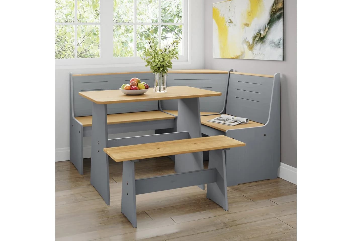 HTI-Living Eckbankgruppe Marija 3-tlg. Grau/Natürlich Landhausstil - Bild 2
