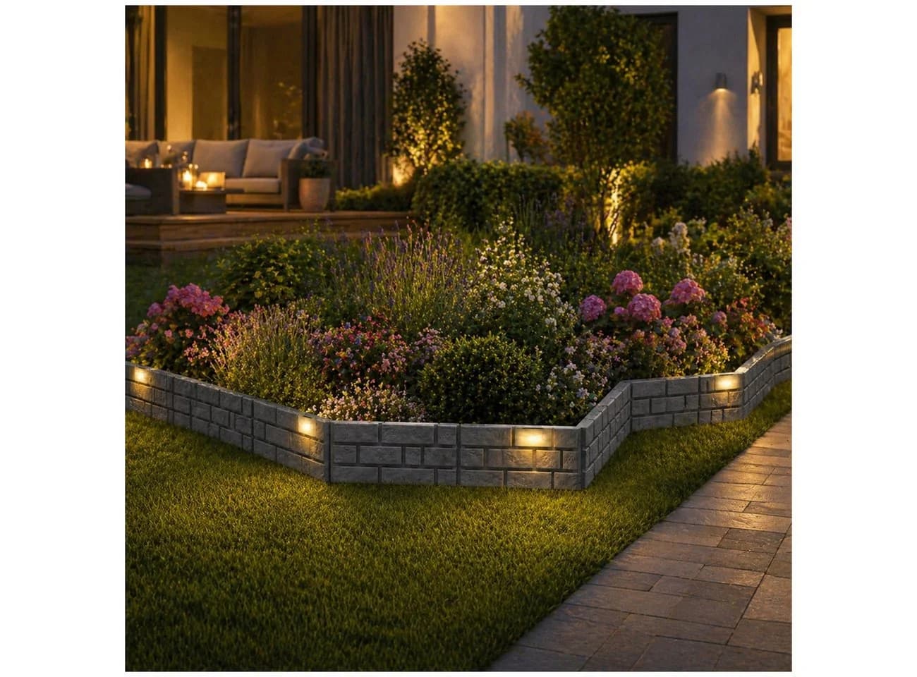 HTI-Living Beetumrandung Grau mit Solarleuchten