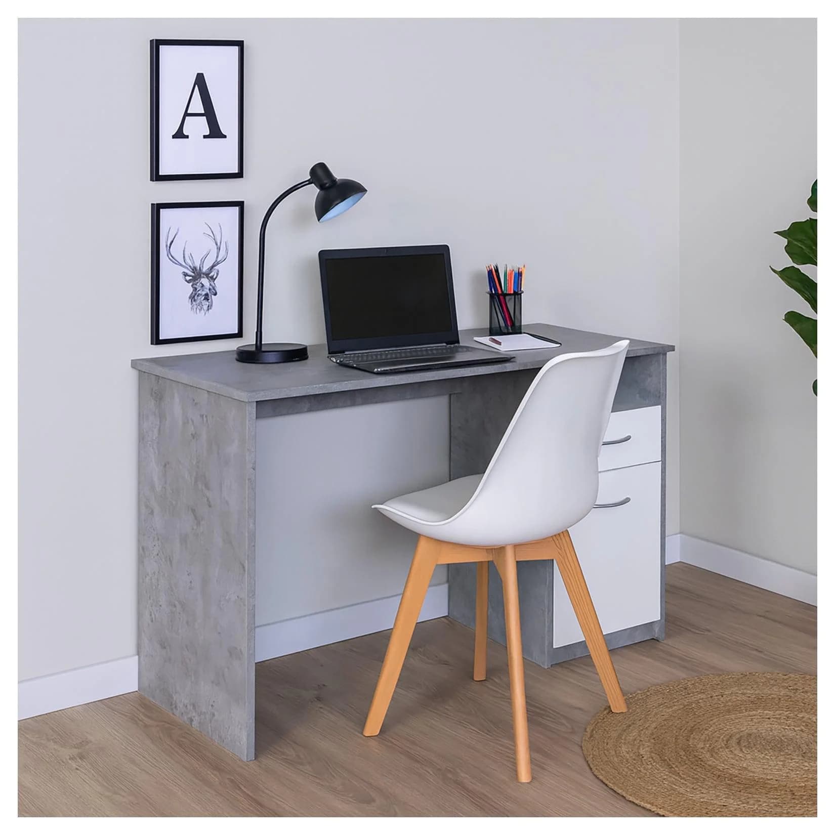 HTI-Living Schreibtisch 120 x 76 cm Beton Weiß Modern