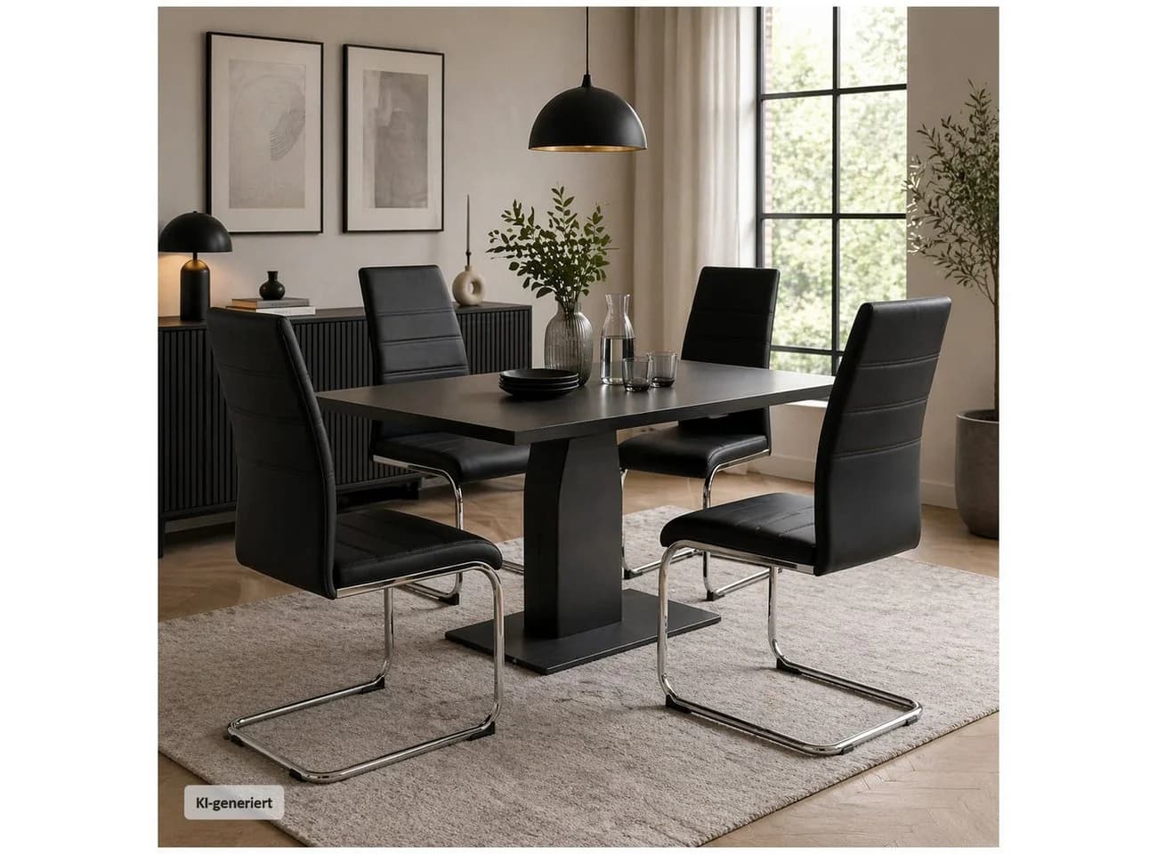 HTI-Living Esszimmerstuhl SallyC 4er-Set Schwarz Kunstleder
