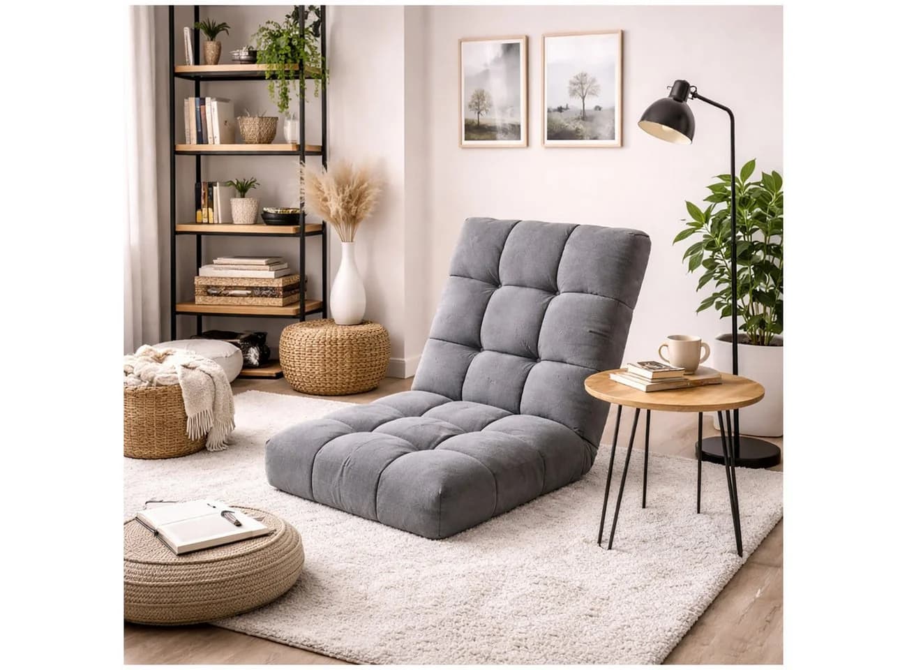 HTI-Living Relaxsessel Bodensessel Grau klappbar mit verstellbarer Rückenlehne - Bild 2