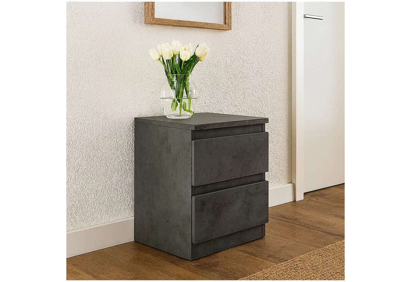 HTI-Living Nachtkommode mit 2 Schubladen Grau Modern - Bild 2