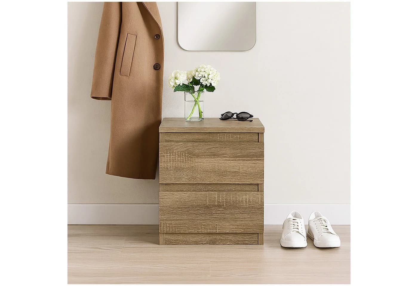 HTI-Living Nachtkommode mit 2 grifflosen Schubladen Beige