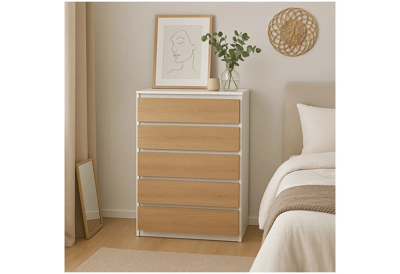 HTI-Living Kommode Thekla 5 Schubladen Weiß-Artisaneiche Modern