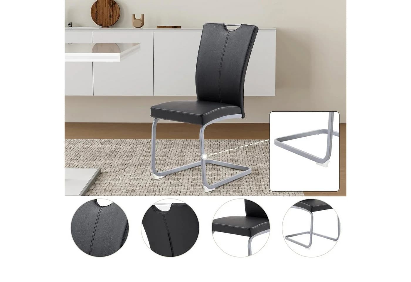 HTI-Living Freischwinger Jean 4er Set Schwarz Kunstleder - Bild 4