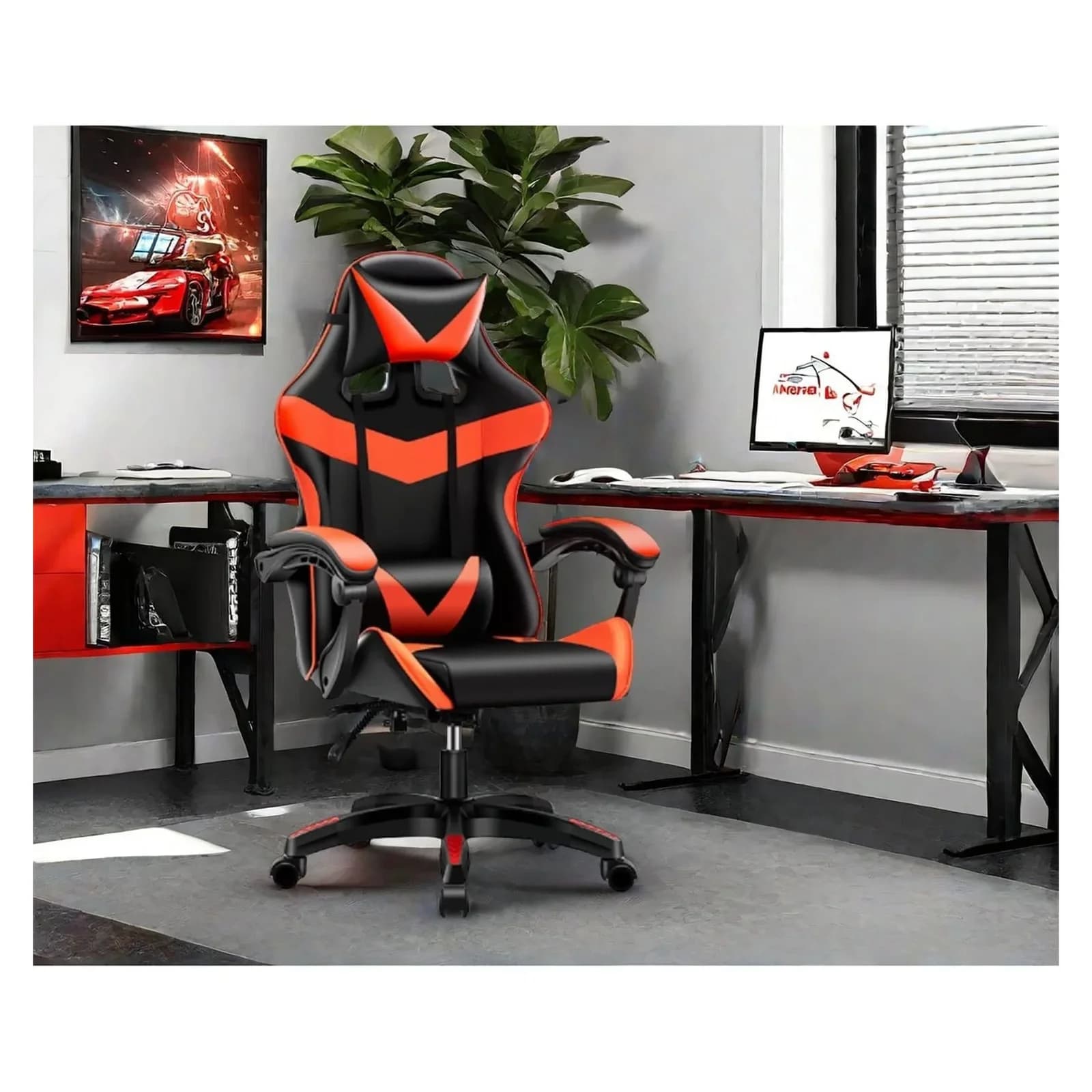 HTI-Living Bürostuhl Schwarz/Rot Krit Power Gaming Stuhl