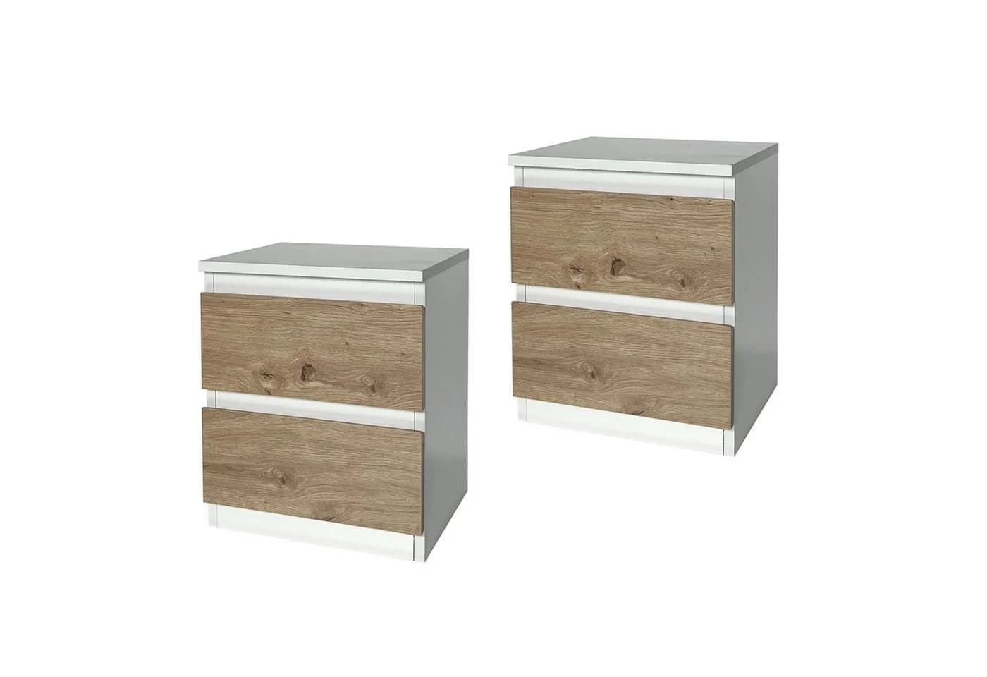 HTI-Living Nachtkommode 2er Set Weiß-Artisaneiche Modern