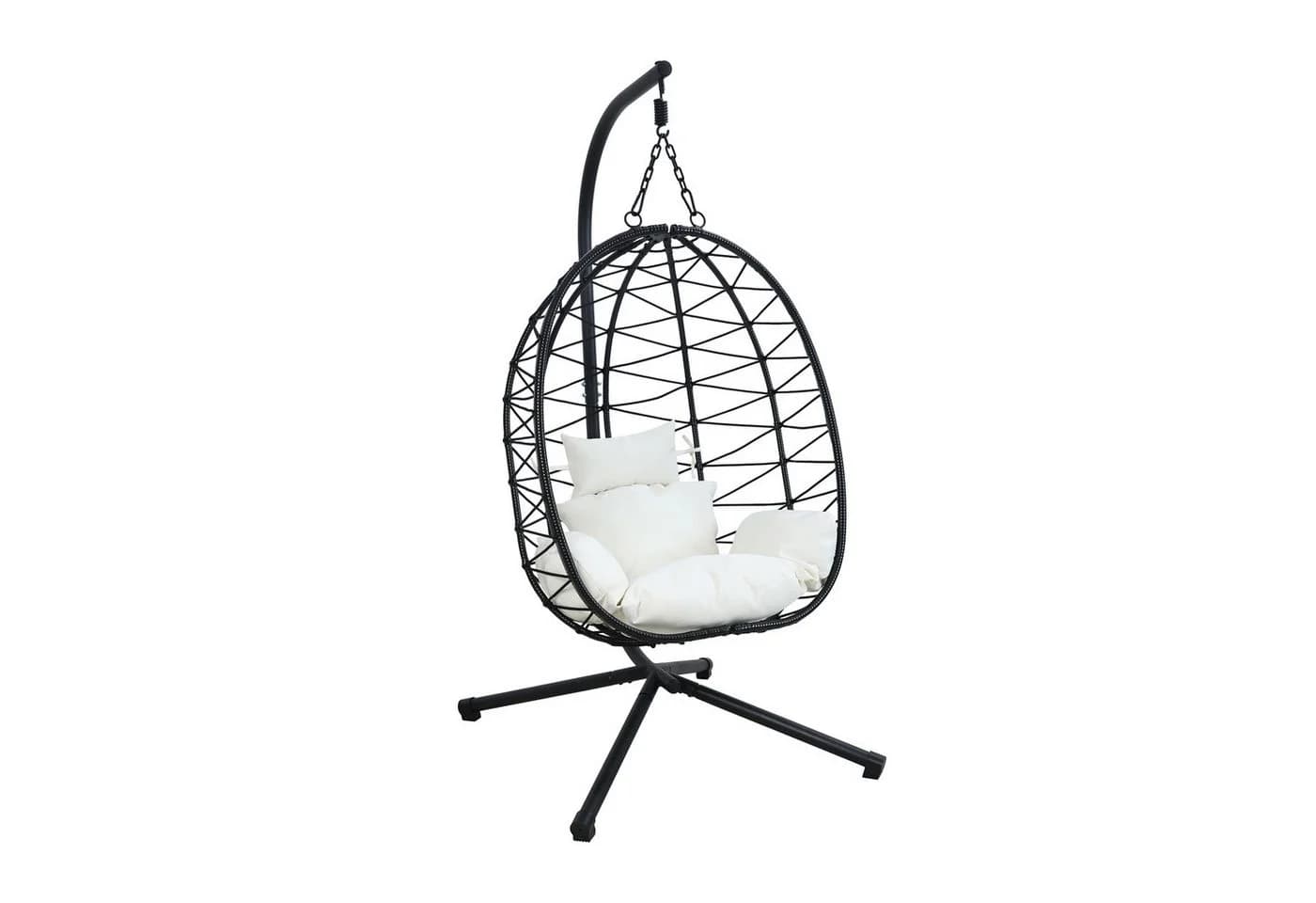 HTI-Living Hängesessel Lounge mit Metallgestell Schwarz/Beige - Bild 4