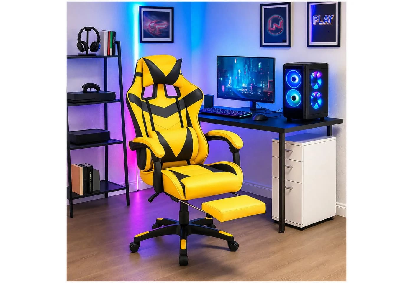 HTI-Living Ergonomischer Gaming Stuhl mit Fußstütze Gelb - Bild 2