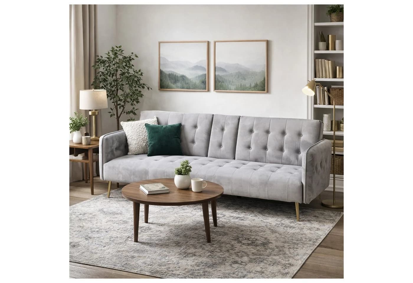 HTI-Living Schlafsofa Eris Velvet Grau mit Becherhalter