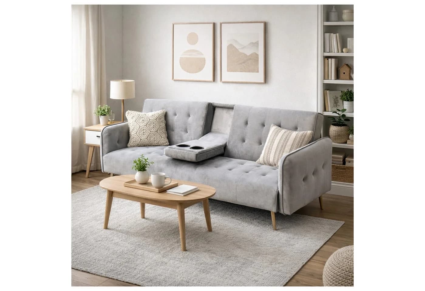 HTI-Living Schlafsofa Eris Velvet Grau mit Becherhalter - Bild 4