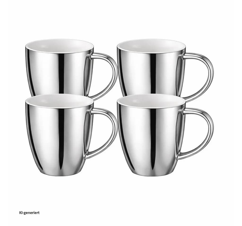 Neuetischkultur Becher-Set 4-tlg. Silber/Weiß Porzellan mit Henkel - Bild 2