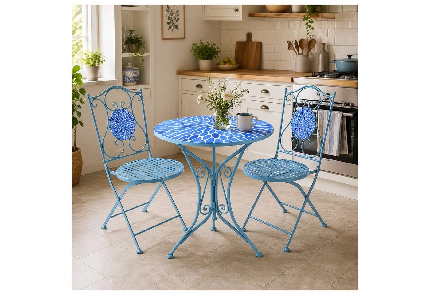 HTI-Living Bistro Set 3-tlg. Metall Blau Blütenmotiv - Bild 4