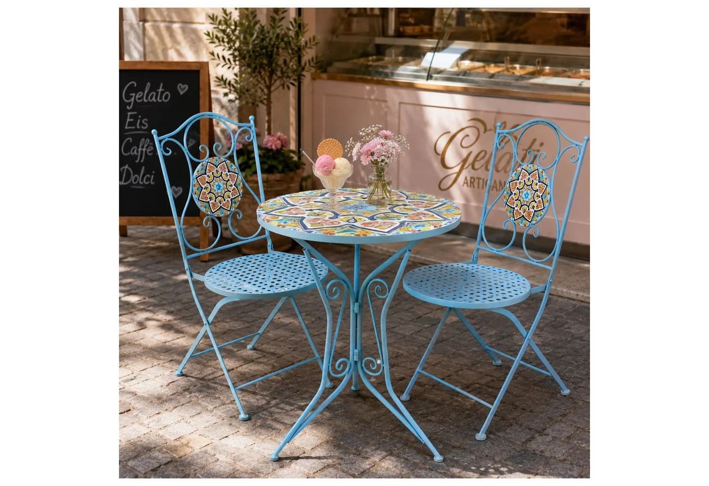 HTI-Living Bistro-Set 3-tlg. Metall Blau Motiv Tunis - Bild 5