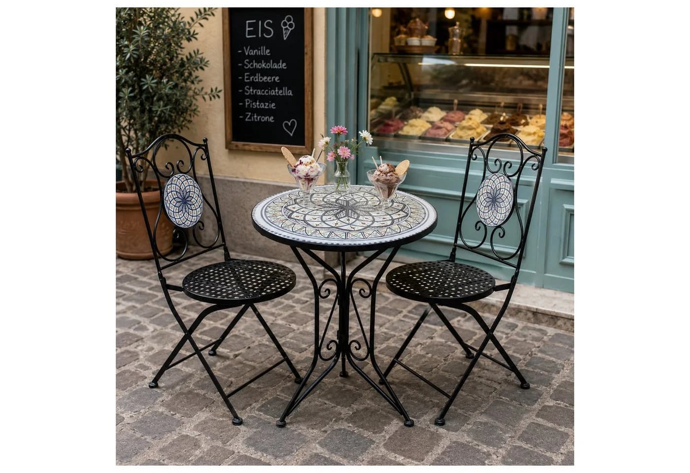 HTI-Living Bistro-Set 3-tlg. Metall Schwarz Byzanz-Motiv - Bild 5