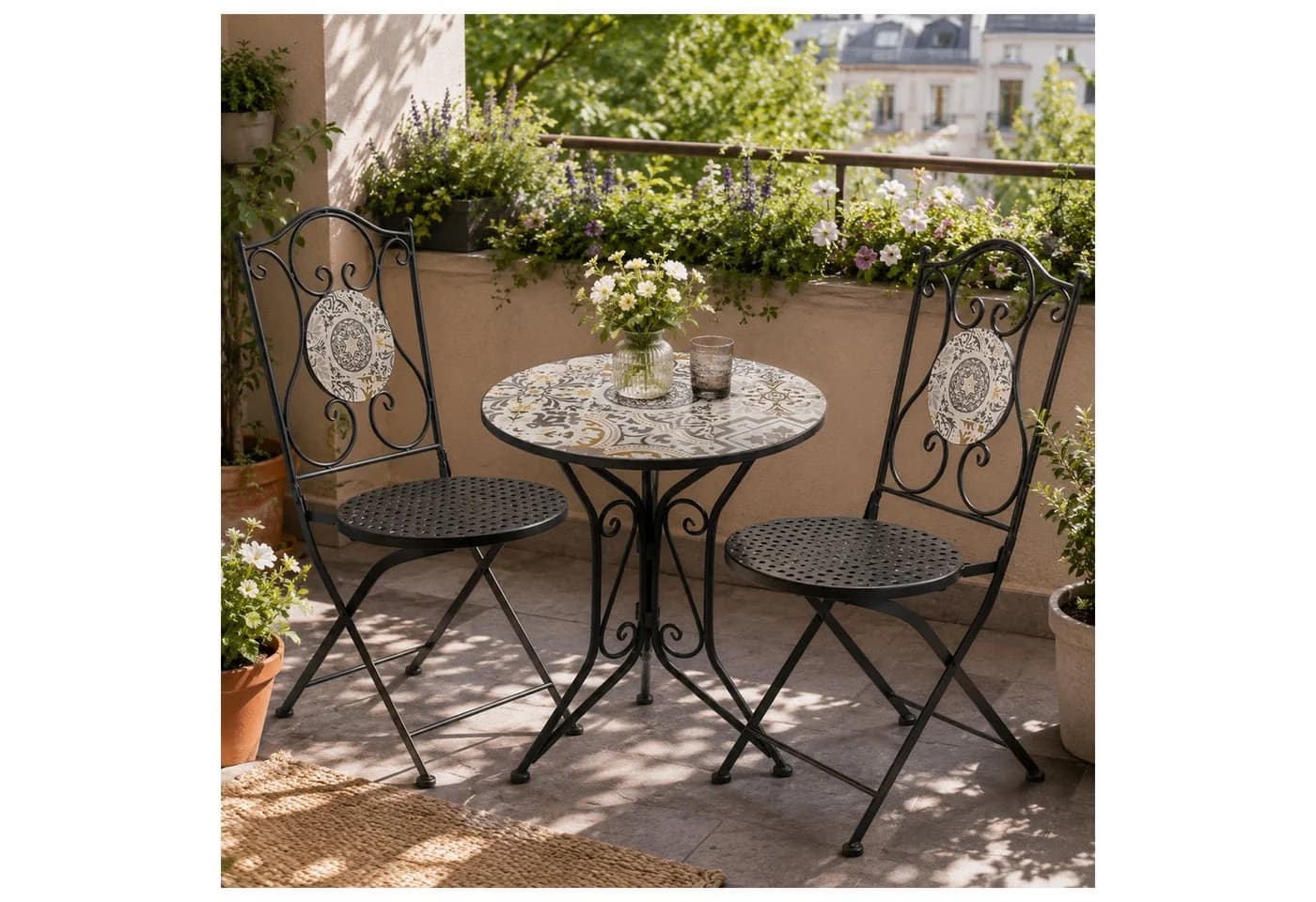 HTI-Living Bistro-Set 3-tlg. Schwarz Metall mit Motivdruck - Bild 2