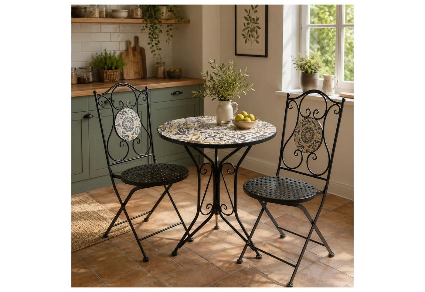HTI-Living Bistro-Set 3-tlg. Schwarz Metall mit Motivdruck - Bild 4
