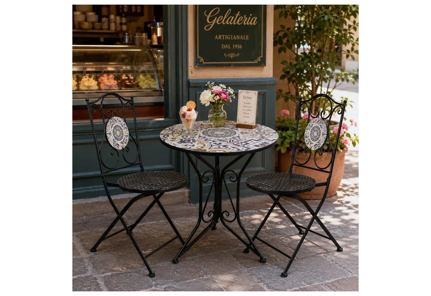 HTI-Living Bistro-Set 3-tlg. Schwarz Metall mit Motivdruck - Bild 5