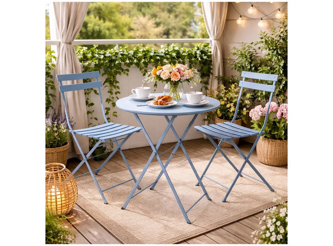 HTI-Living Bistro Set 3-tlg. Metall Blau Klappbar - Bild 4