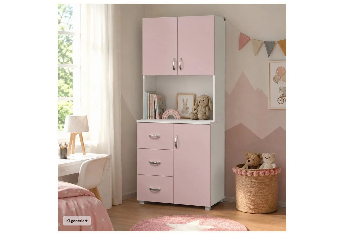 HTI-Living Kinderkleiderschrank Rosa Weiß 6 Fächer 3 Schubladen - Bild 2