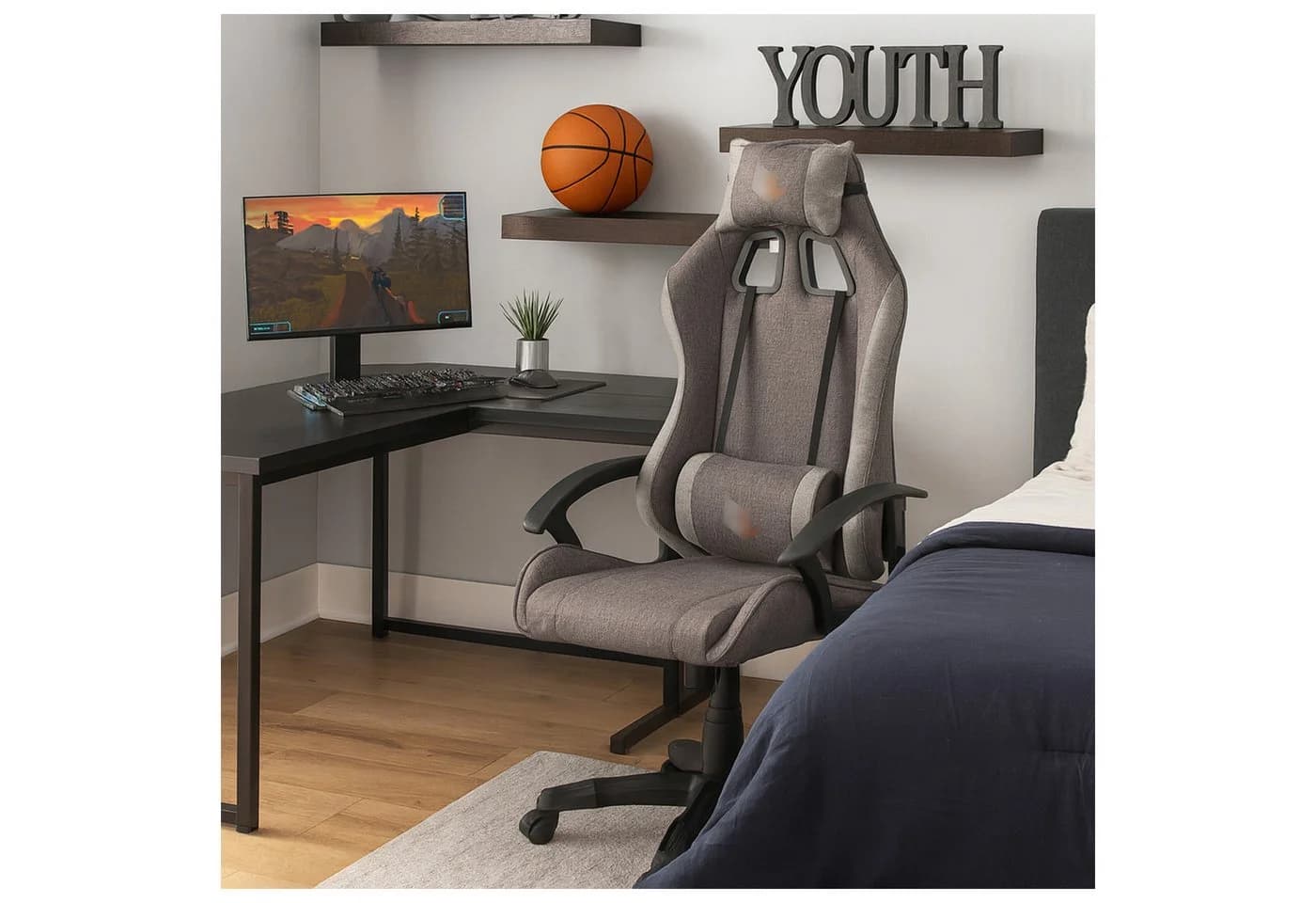 HTI-Living Gaming-Stuhl Roya Grau Ergonomisch mit Lordosenstütze