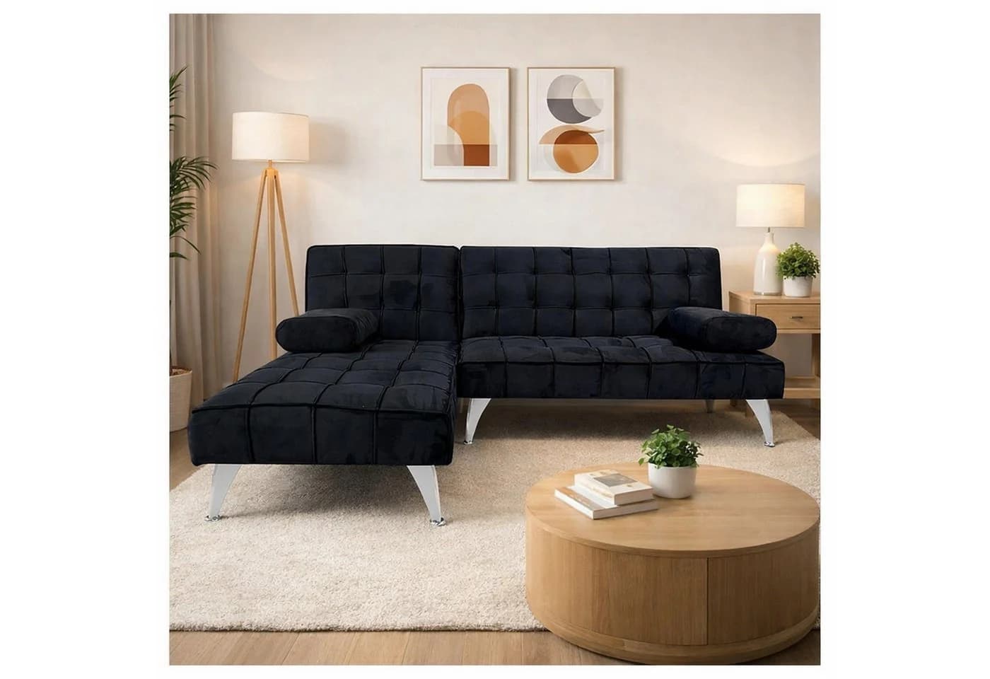 HTI-Living Schlafsofa Miranda mit Chaiselongue, Schwarz, Velvet