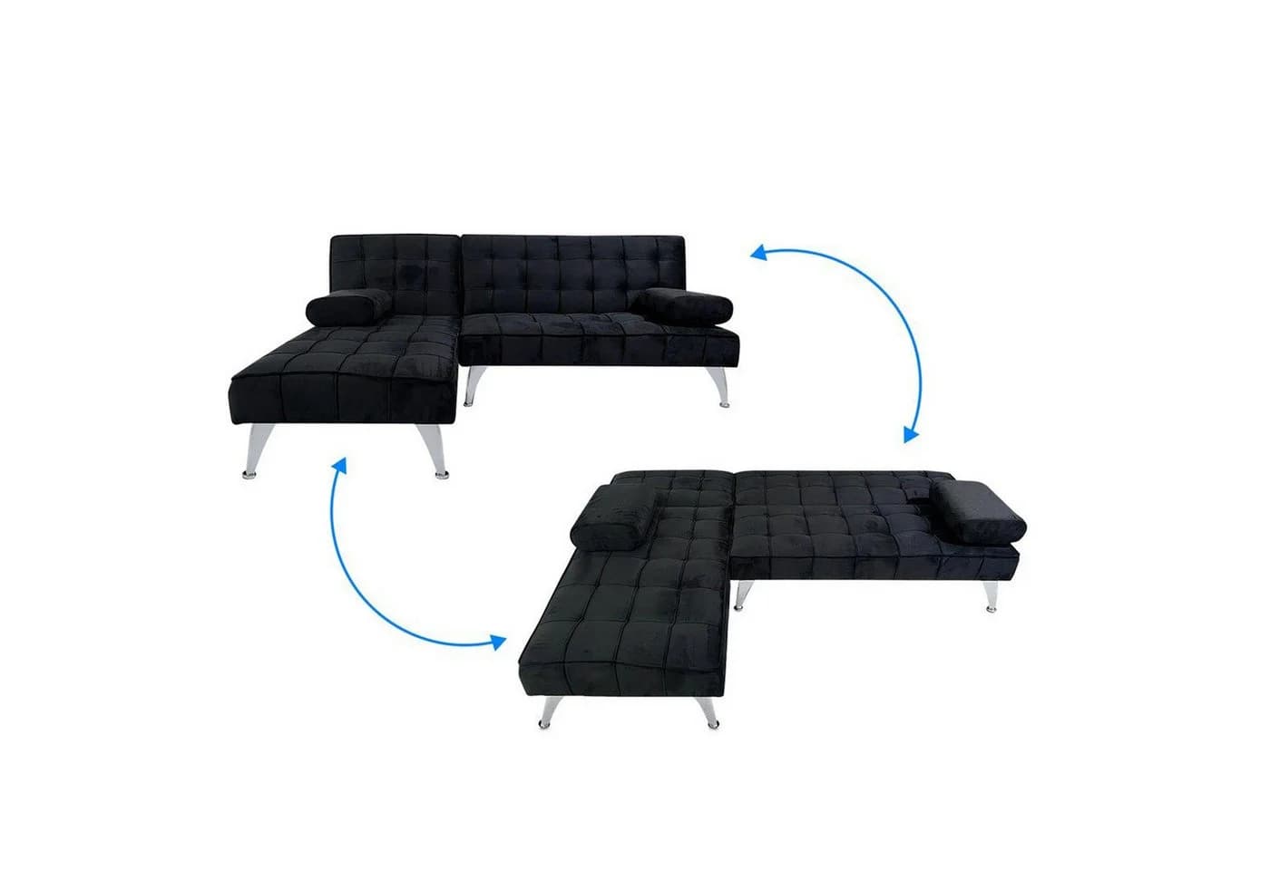 HTI-Living Schlafsofa Miranda mit Chaiselongue, Schwarz, Velvet - Bild 5