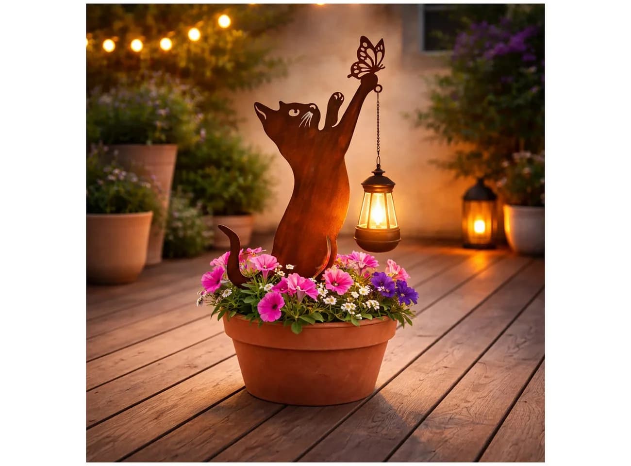 HTI-Living Gartenstecker Katze Metall Rostoptik mit Lampe - Bild 5