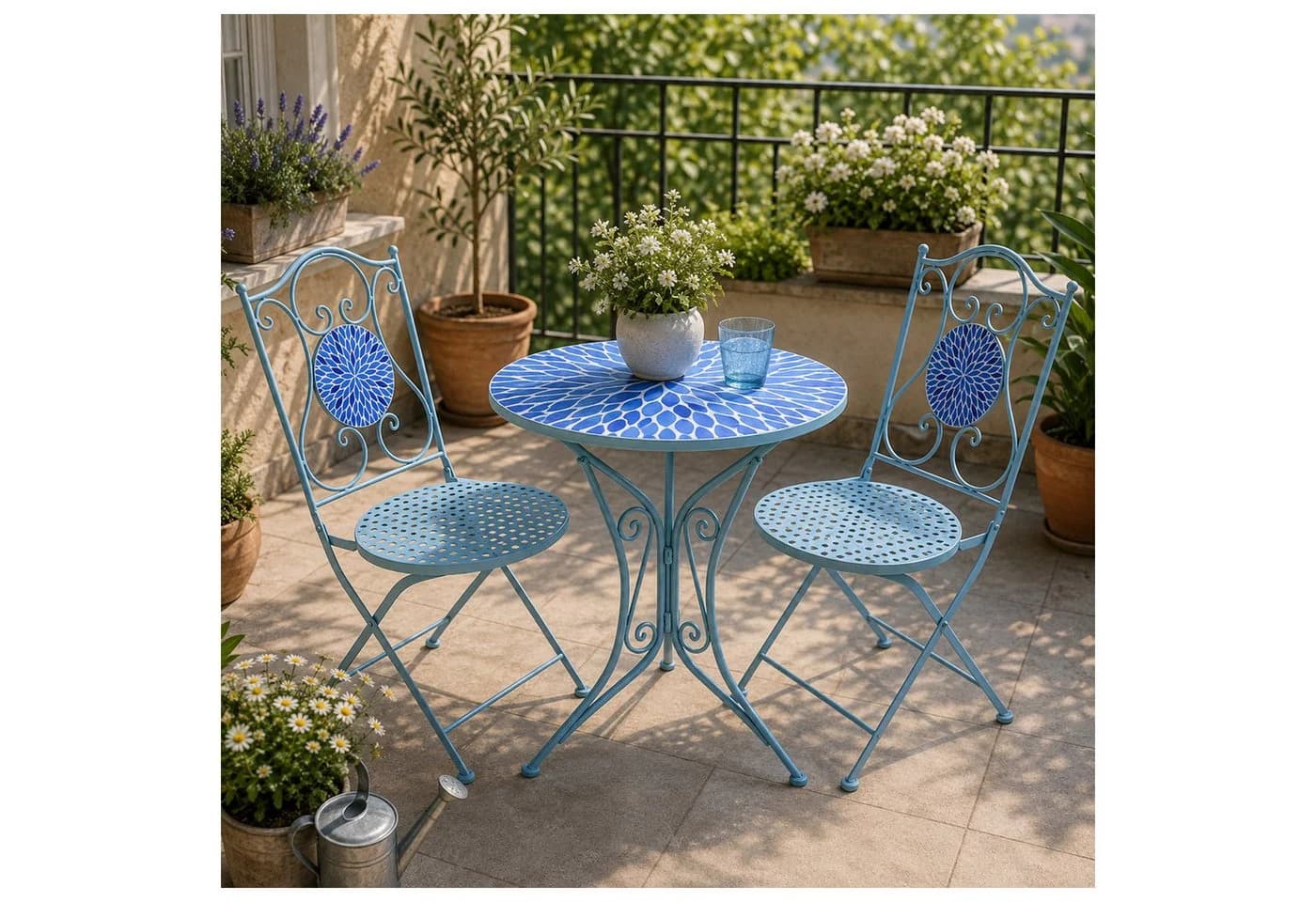 HTI-Living Gartentisch Metall Blau mit Blütenmotiv - Bild 3