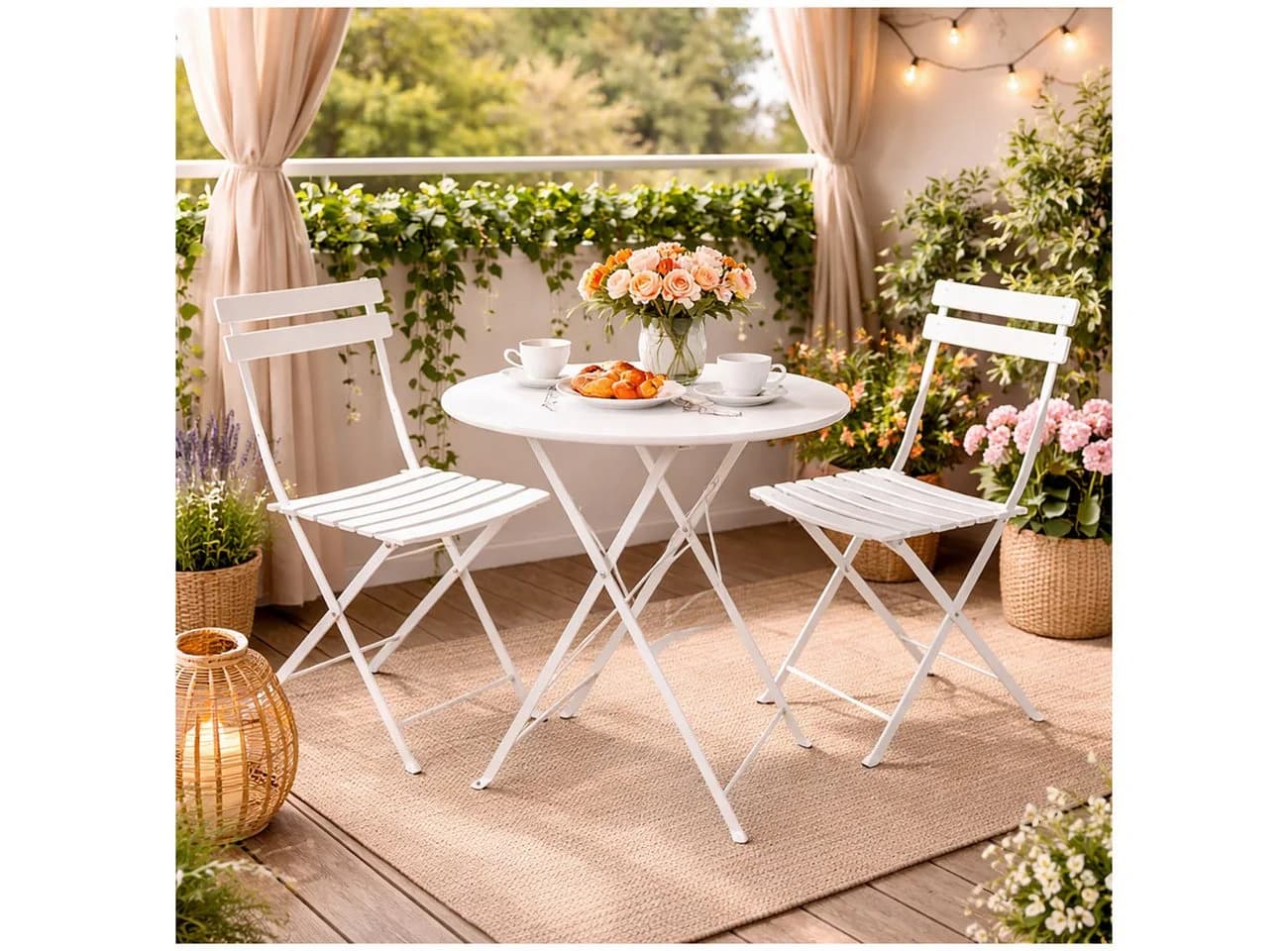HTI-Living Gartentisch Basil Metall rund klappbar Creme