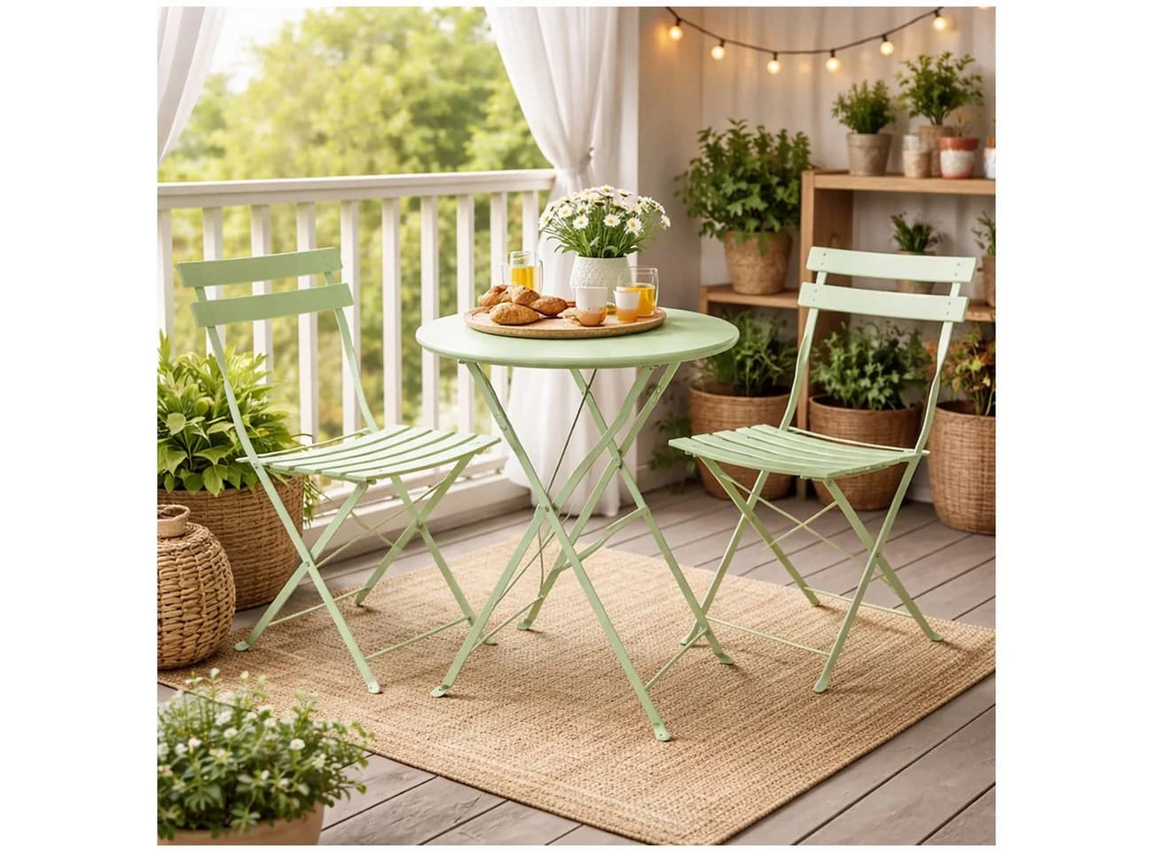 HTI-Living Gartenstuhl 2er-Set Basil Metall Grün Klappbar