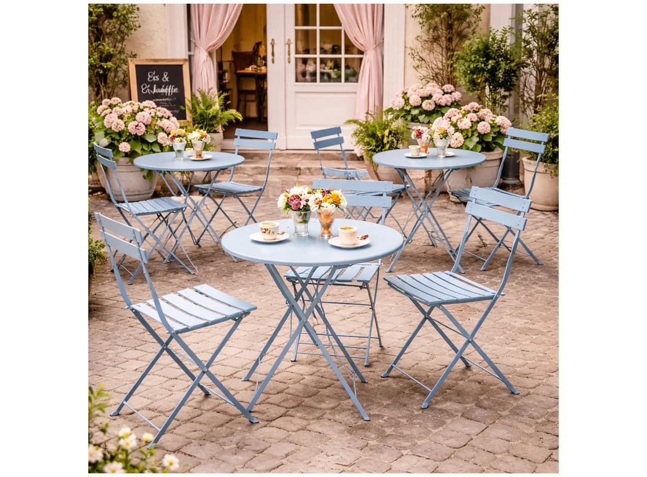 HTI-Living Gartenstuhl 2er-Set Blau Metall Klappbar - Bild 4
