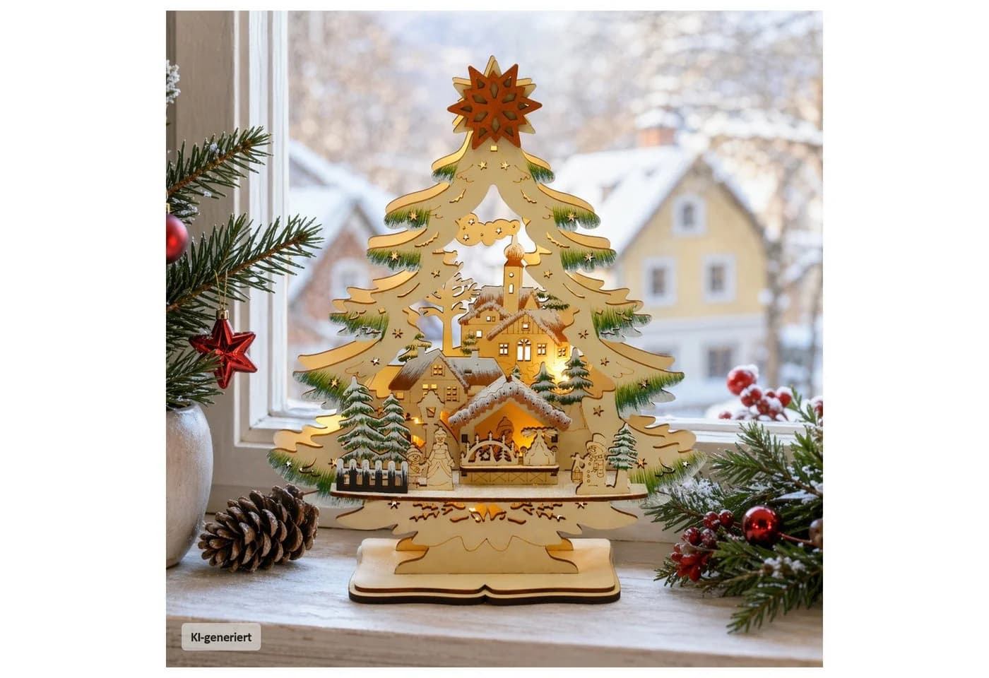HTI-Living Schwibbogen LED Weihnachtsbaum mit Winterdorf - Bild 2