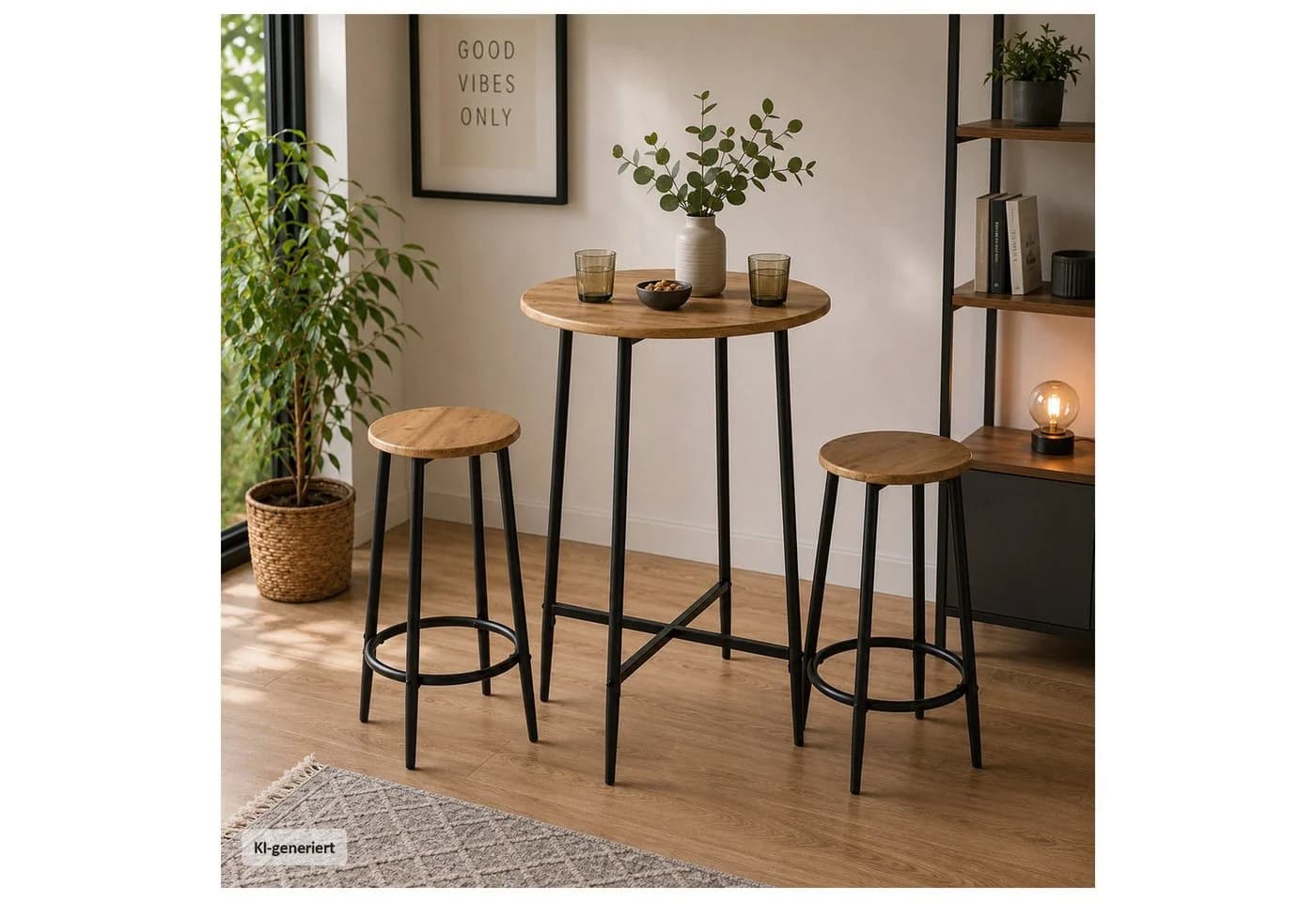 HTI-Living Bartisch rund mit 2 Hockern Elias Schwarz/Artisaneiche - Bild 2
